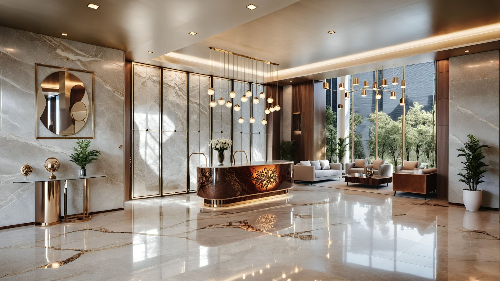 Marble-look tile floor